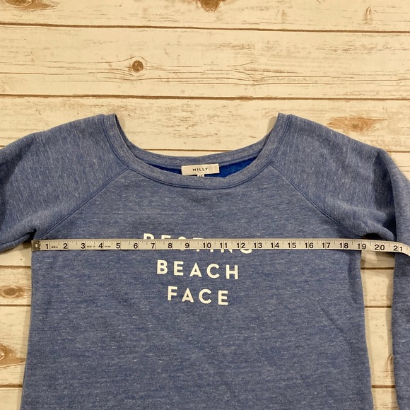 Milly Resting Beach Face Scoop Neck Heather Blue Lightweight Sweatshirt Small - Picture 3 of 7